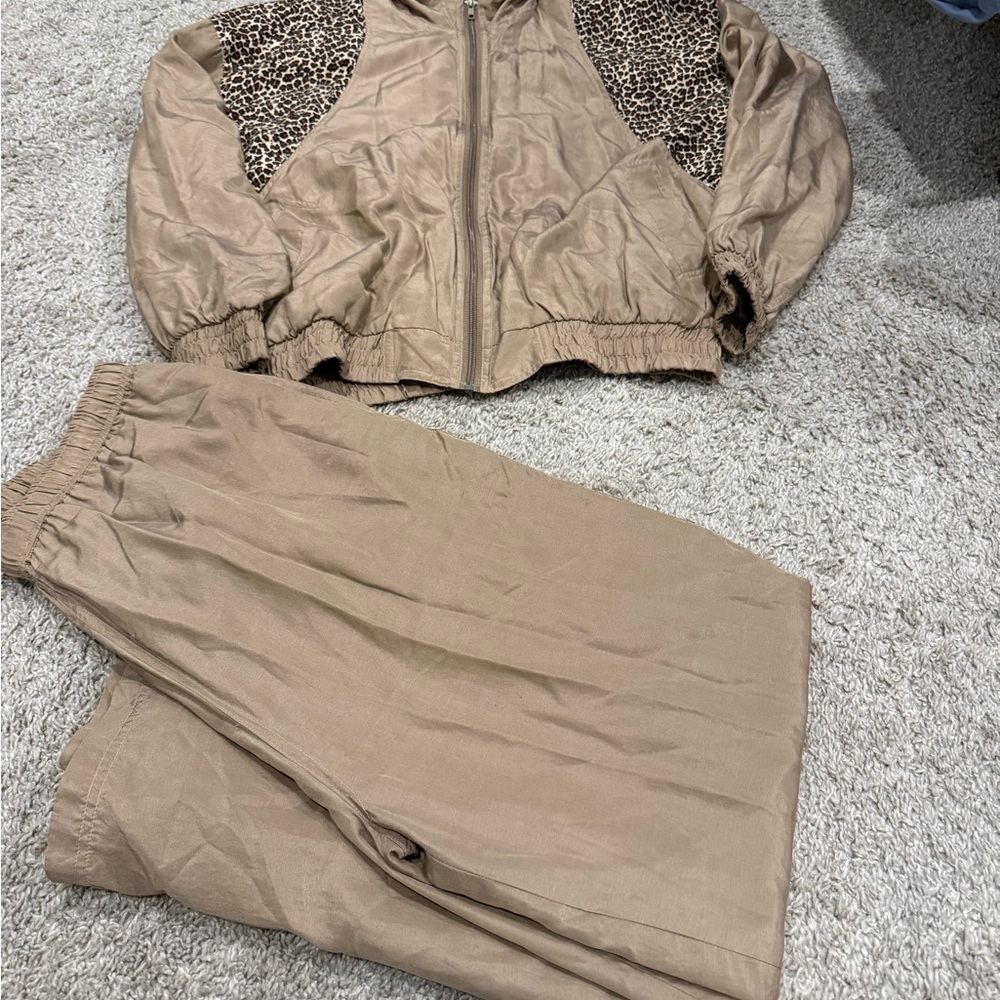 Dennis Basso Tan Silk Blend Pants and jacket
